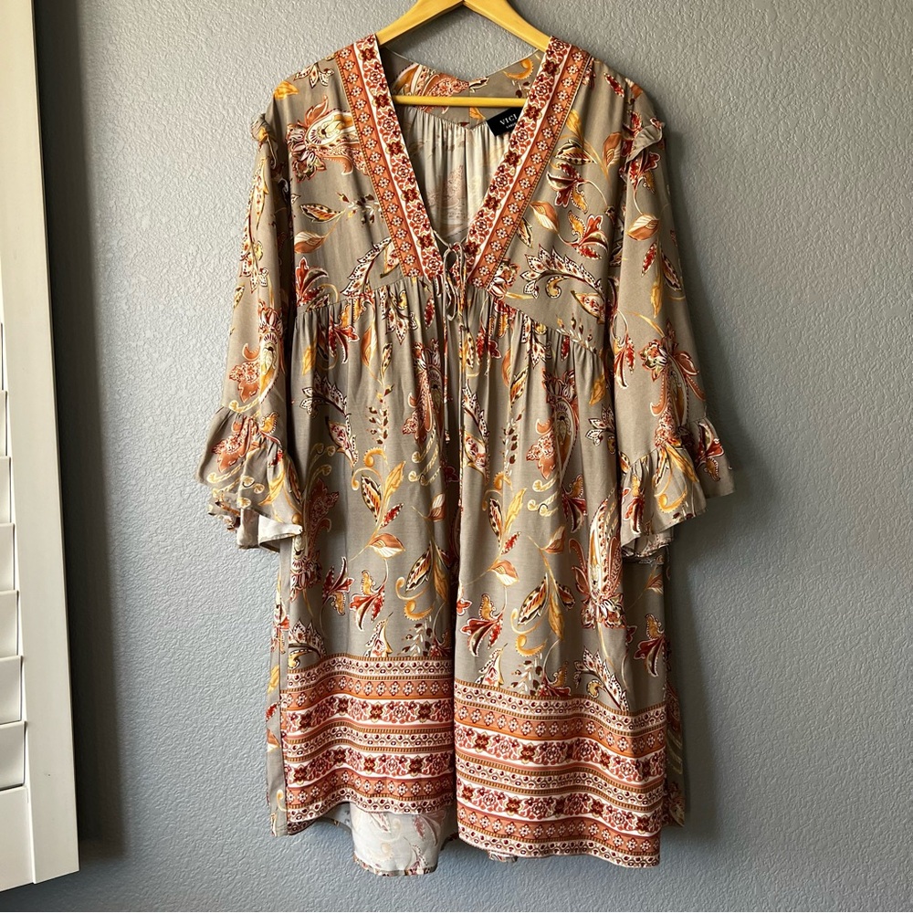 Vici Paisley Sage Mini Dress Large - Picture 2 of 12